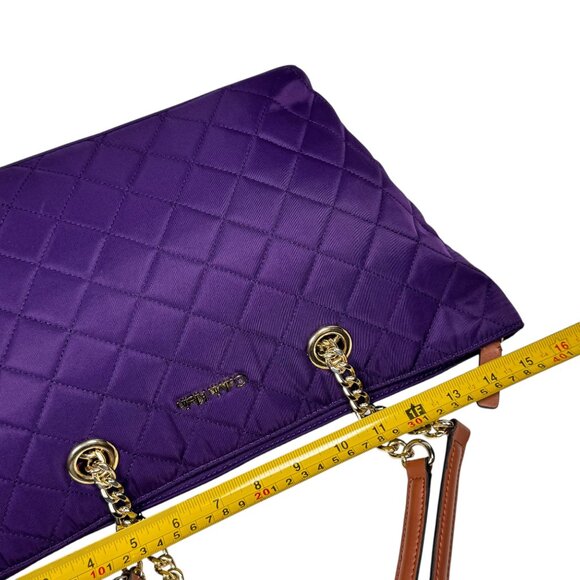 Calvin Klein Quilted Tote Bag Purple Chain Leather Handles Gold Hardware Preppy - Picture 7 of 14